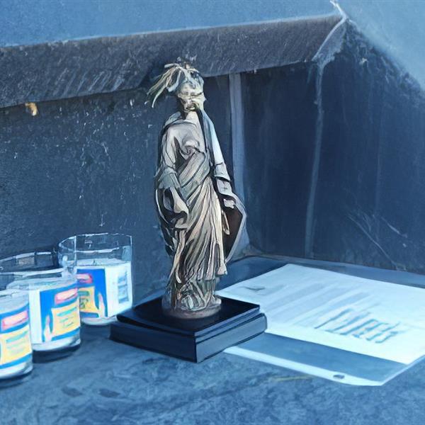 a small statue next to candles